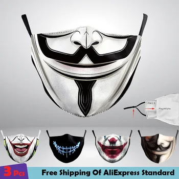 V De Vendetta Impreso el Terror de Impresión de la Máscara de Adulto Tela Lavable Máscara de La casa de papel Cráneo Reutilizables Máscaras de la Moda Cara Cubierta