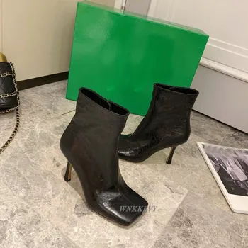 Delgada de tacón alto botas de tobillo de las mujeres spaure dedo arrugado Otoño zapatos 2020 diseño de la pista botas de invierno botas cortas zapatos mujer