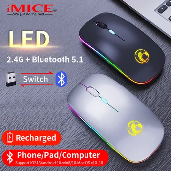 IMice RGB Recargable Bluetooth Ratón Inalámbrico Silencio USB Ergonómico Luz Ratón Gaming Óptico PC Ratones para el ordenador Portátil con Retroiluminación LED