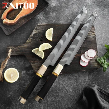 XITUO Japón Sakimaru Cuchillo Octogonal Mango de cuchillo de cocina AUS-10 de Acero de Damasco de Salmón cuchillo de Cocina profesión de Pescado Cuchillo sashimi