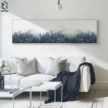Nórdicos Decoración de Bosque de Niebla del Paisaje de la Pared Cartel de Arte de la Lona de Arte de Impresión Fresco del Bosque de la Pintura de la Pared de la Imagen para la Sala de estar