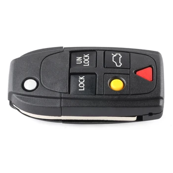 Keyecu Flip Remoto Caso de la Clave 5 Botón del LLAVERO con mando a distancia de Repuesto para su VOLVO S60 S80 V70 XC70 XC90