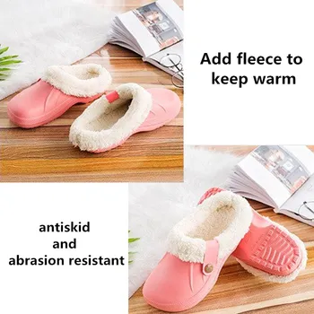 Nueva Impermeable Par de Zapatillas de Invierno Zapatillas de Interior Suave Zapatos Casual Crocus Zuecos de Piel Forro Polar Piso de la Casa de la Mujer