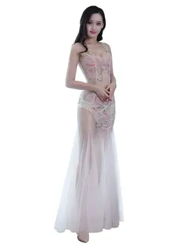 2020 Más el Tamaño de Vestidos de Noche de la Ilusión Transparente modelos de Anclaje de la Sirena vestido Simple Velada Sexy Vestido de Sirena BX-0017