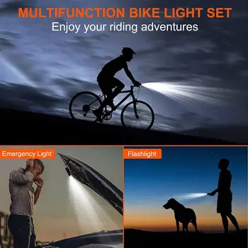 Carga USB Bicicleta Luz Set De 6 Modos de Luz de Ciclismo Faro Delantero luz trasera Impermeable Manillar Linterna de Luz Luces Bicicleta