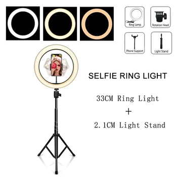 LED de Dimmable Selfie Anillo de Luz con Trípode Teléfono Celular Titular de Escritorio Lámpara LED USB Grande de la Fotografía anillos de luz para el Maquillaje de Vídeo