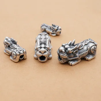 3D 999 Plata Ruyi Pixiu Perlas de la Vendimia de Plata de la Buena Suerte de Cordón de Fengshui Riqueza Pixiu Perlas de BRICOLAJE Pulsera de la Suerte de ia de Bolas