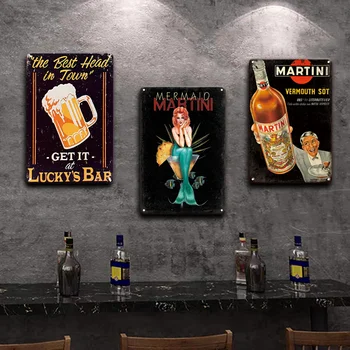 Vintage Cócteles De Metal De La Pared De Arte Signo Chic Mojito Martini Cartel De La Placa De Lata Signos Retro Irish Pub Bar Cafetería Restaurante De Decoración