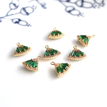 2pcs/lot color oro plateado encanto de oro verde cz piedra a ambos lados incrustado fabricación de la joyería de BRICOLAJE para mujeres