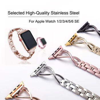 Correa de Acero inoxidable Para el Apple Watch Banda de 40 mm, de 44 mm iWatch Bandas de 38 mm 42 mm de Diamante de Metal de las Mujeres de la Pulsera de Apple Watch 3 4 5 Se 6