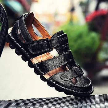 Merkmak para Hombre Verano Transpirable Sandalias de Cuero Genuino Zapatos de Playa Casual antideslizante Zapatillas de Alta Calidad, Mocasines, Sandalias de los Hombres