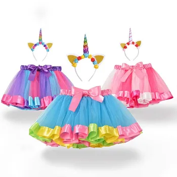 Las niñas del arco iris Faldas Tutu Con el Unicornio de la Diadema de los Niños de la Falda de Tul Para 0-7Years Niños de la Danza Ballet Faldas Pricess Tutús
