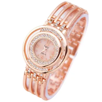 Elegante y Exquisito Relojes de Pulsera Resistente a los Golpes Brazalete Reloj Hueco de la Banda de Mujeres del Reloj de Lujo del Cuarzo relojes de Pulsera para las Mujeres