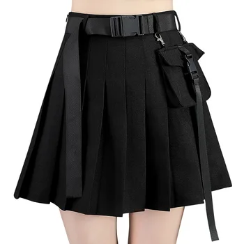 Estilo Coreano De La Mujer Chica Harajuku De Cintura Alta Del Estilo Preppy Faldas Plisadas De La Mujer Vogue Bandas Negras Mini Falda Corta Streetwear
