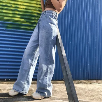 De Talle alto, Ancho de la Pierna de los pantalones Vaqueros Holgados de los años 90 la Carga Estética Pantalones de gran tamaño Pantalones de las Mujeres del Otoño Azul Boyfriend Jeans Pantalon Femme