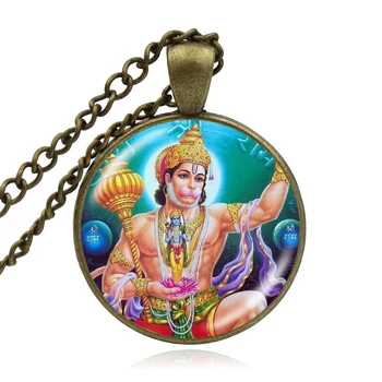 KARAIRIS de la Vendimia de la India la Religión Collar de Cristal Cabochon Dios Señor Hanuman de la Joyería Colgante de Cadena Collares Para las Mujeres de la Joyería de Hombre