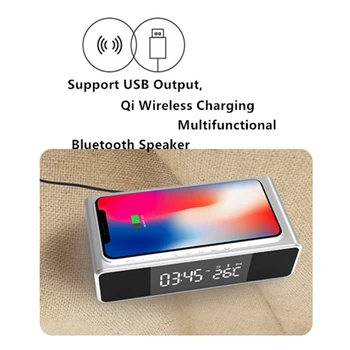 5w Qi inalámbrico cargador rápido de electronica del LED de alarma del reloj de tiempo de temperatura de la pantalla del teléfono móvil de carga de radio FM altavoz Bluetooth