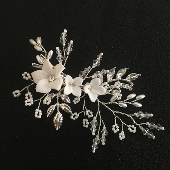 SLBRIDAL hechos a Mano de Plata de Color de Austria Cristales de diamantes de Imitación de Flores de la Boda del Pelo Clip Barrette Tocado de Novia accesorios para el Cabello