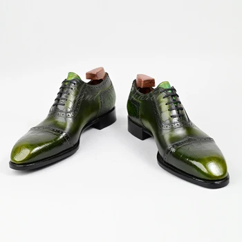 De los hombres de cuero genuino hecho a mano retro negras de encargo de la oficina de la moda de fiesta de la boda formal Oxford Zapatos de los Hombres zapatos