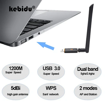 Kebidu 1200Mbps con Antena de Banda Dual USB 3.0 Adaptador Wifi Para el ordenador Portátil de Escritorio 802.11 ac Estándar más reciente