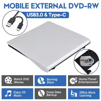 USB 3.0/TIPO-C DVD-ROM unidad de CD RW CD-ROM reproductor de DVD Externa de la Unidad Óptica Grabadora Portátil para Macbook Ordenador Portátil de la pc de Windows