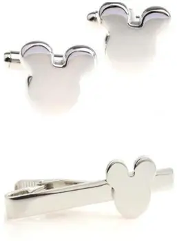 Clip de corbata de Gemelos Conjunto de Mickey Diseño de Clip de Corbata+Manguito de los Enlaces de Establecer las Clavijas Botón de ajuste de los Hombres del Regalo de la Joyería de la Moda de Accesorios Mayorista 10Sets