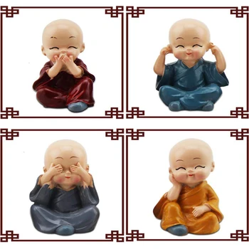 4 Pieza Lindo Monje Figuritas Pequeñas De Resina Estatua, Salvia Kung Fu Buda Creativas Manualidades De Adornos Para El Hogar, Oficina, Coche De Muñecas De Juguete De Regalo