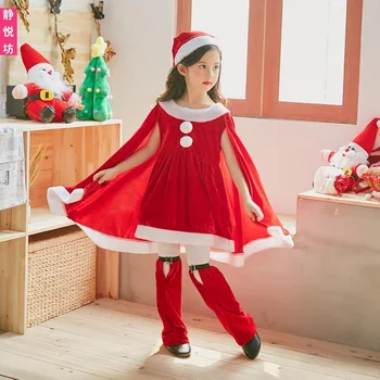 Navidad Ropa de los Niños de la edad de 2 a 14 años de las niñas vestido rojo 2019 invierno, otoño espeso caliente vestimentas de color verde