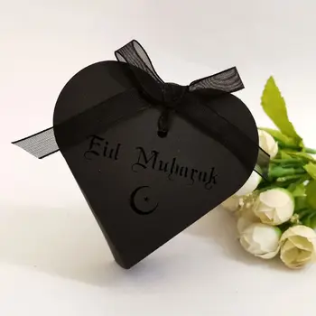 25pcs de Corte Láser Hueco Amor del Corazón de Chocolate, Caramelos de la Caja Con Cinta Feliz Eid Mubarak Ramadán Parte de la Decoración de DIY