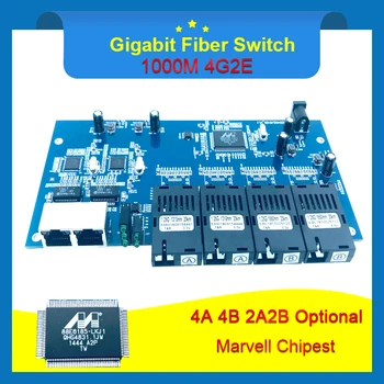 Grado Industrial Conmutador Gigabit Ethernet de 4 Puertos 1.25 G de fibra y 2 RJ45 bi-direccional pasivo de la fibra óptica, convertidor de los medios del Tablero del PWB