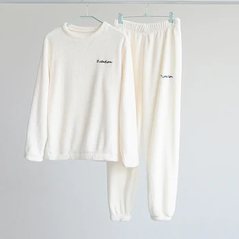 Invierno de Franela Conjunto de Pijama para Mujer de la Polar Pijamas ropa de dormir a Casa la Ropa Gruesa Caliente de Coral de Terciopelo Mujer Camisón Traje de Pijama nuevo