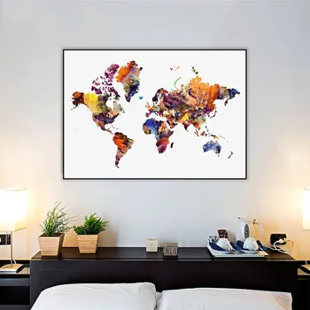 Abstracto Acuarela Mapa del Mundo de los Viajes de la Pared de Arte Pinturas en Lienzo de Fotos de carteles y de Impresión para la Sala de estar de la Cocina de la Decoración del Hogar