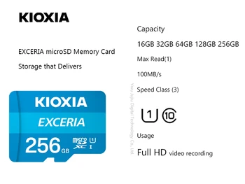 (Antes de Toshiba)Kioxia de 256 gb/128 GB/64G microSD Exceria Tarjeta de Memoria Flash U1 R100 C10 Full HD de Alta Velocidad de Lectura de 100 mb/s de la tarjeta del TF