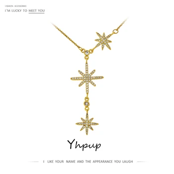 Yhpup Exquisita Marca de la Estrella del Norte CZ Colgante de Collar de las Mujeres kpop Bling Zirconia Cúbico de la Cadena Gargantilla Collar de Bisutería Femme Nuevo
