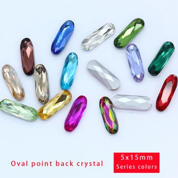 50p 5x15mm color oval rectángulo de punto vidrio trasero de piedra facetada de cristal de diamante de imitación de diamantes joyas de artesanía para los zapatos de las bolsas de Prenda