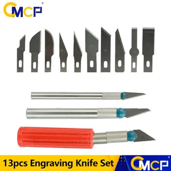CMCP 13pcs Grabado Cuchillo Set 3 Cuchillos con 10 Reemplazo de la Cuchilla Herramienta de Talla de Bisturí Cuchillo de Corte de Papel de PCB de de Reparación Reparación de Teléfono