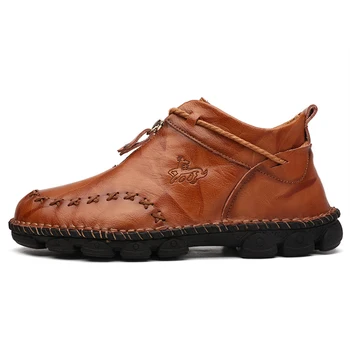 DM55 de Alta Calidad de Cuero Genuino de los Hombres Botas de Moda de la Cremallera Zapatos Masculinos de Cuero de Vaca de Hombre Marrón Botas de Tobillo zapatos de hombre 38-48