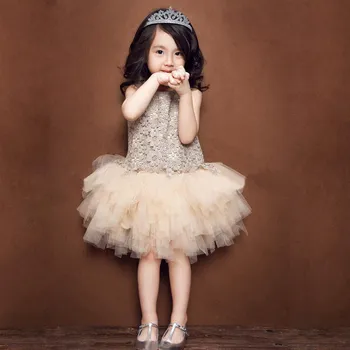 Venta caliente 2020 estilo Europeo de los niños de las niñas de la moda de flores de diamantes de imitación de encaje patchwork malla vestido de princesa de 2-7 Años