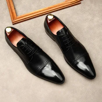 La marca del Diseñador de los Hombres Zapatos de Vestir de Cuero Genuino de Encaje de los Hombres de Zapatos Para Traje Negro Oficina de la Parte Formal de Hombre, Zapatos de la Boda