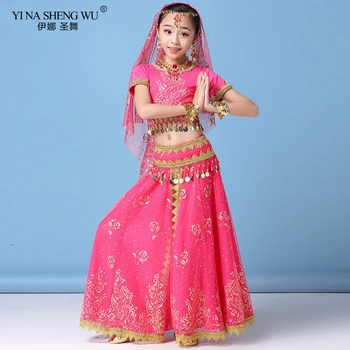 Nuevo Estilo De Los Niños De La Danza Del Vientre La Danza India, Juego De Traje Sari De Bollywood Niños Traje De Gasa De Danza Del Vientre Rendimiento Conjuntos De Ropa