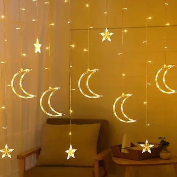 Cortina de Led Cadena de Luz de 3.5 M 138leds Estrellas, la Luna de Navidad, Ramadán Garland Vacaciones Románticas Luces Para la Fiesta de Boda Deco