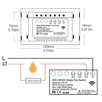NUEVO WiFi Inteligente Interruptor de la Luz RF433 Sin Hilo Neutro de Incendios Vida Inteligente Tuya Aplicación de Control de Obras con Alexa principal de Google 110V 220V