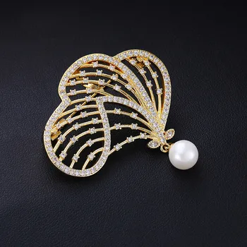 De moda de Cobre Micro incrustaciones de Circón Broche, Elegante Arte de la Perla de la Flor Broche, Multi-propósito de Ropa Accesorios Mejor Regalo