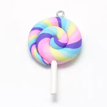 10pcs Lollipop Encantos Colgantes hechos a Mano de Arcilla de Polímero Gran Colgante DIY de la Joyería del Pendiente del Collar de Llavero de Accesorios para la elaboración de