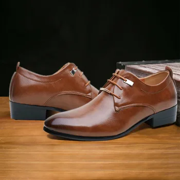 Los hombres de Cuero Zapatos de Hombre de Negocios de Vestido de Estilo Clásico Pisos Marrón Negro de Encaje Hasta la Punta del Dedo del pie Zapatos De los Hombres Zapatos Oxford uik8