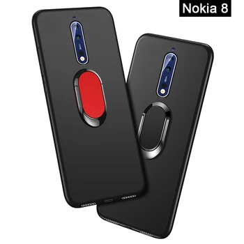Nokia8 Teléfono funda para Nokia 8 TA-1012 TA-1004 Caso de 5.3 pulgadas Suave Silicona Negro Magnético soporte del Coche del Anillo de Caso para Nokia 8 Funda