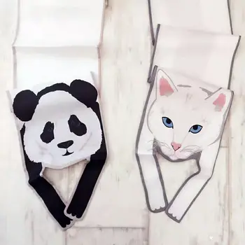 Super Larga Nueva Bufanda de Seda Panda de Leopardo Diseño en 3D de Forma Animal Gato Tigre de la Mujer Salvaje Gargantilla Bolsa de Diadema Bolso de Pelo de Muñeca empate