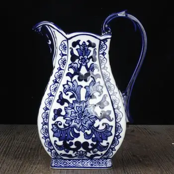 Jingdezhen pintado a mano azul y blanco de la leche de la olla jarrón Chino adorno Jarrón Decoración creativa de la porcelana azul y blanca