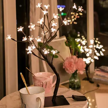 Cherry Cherry Blossom Escritorio Árbol de los Bonsais de Luz, de decoración Cálida Luz Blanca para el Hogar Fiesta de la Boda de Navidad de Interior