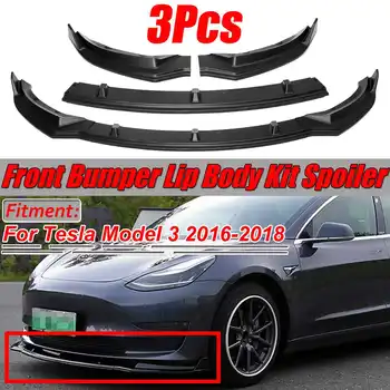 La Fibra De Carbono Buscar/Negro 3 Piezas De Coche De Parachoques Delantero Splitter Lip Kit De Carrocería Spoiler Splitter Difusor Para El Tesla Model 3 2016-2019